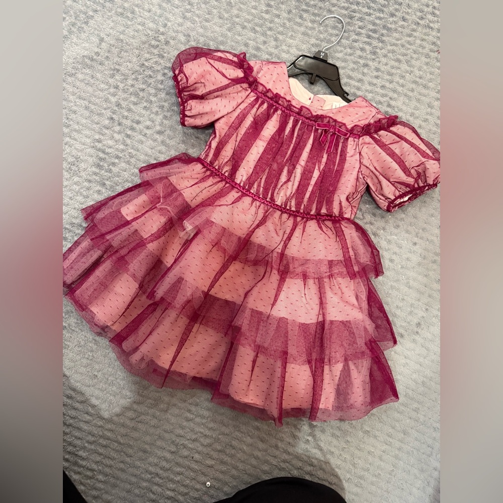 Janie and Jack Magenta Layered Tulle Dress with velvet Bow 5